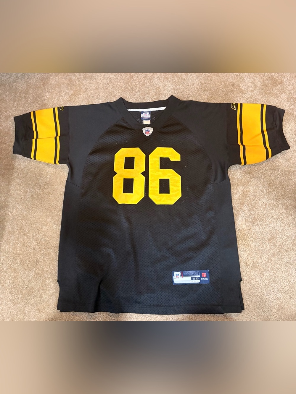 Reebok NFL Pittsburgh Steelers Hines Ward 86 Stitched Jersey Mens L/XL 50 Black